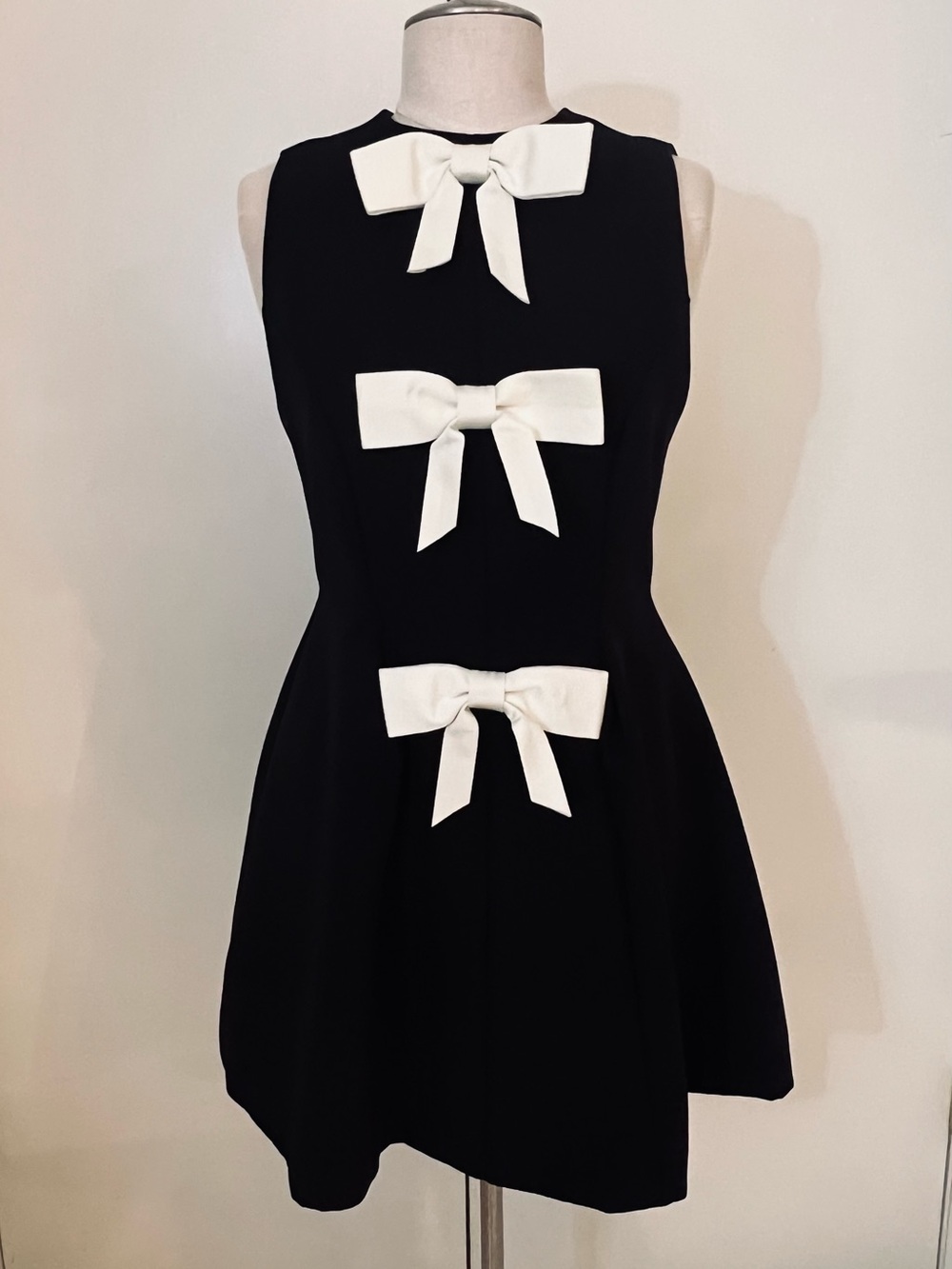 Little Black Mod Dress with White Bow Trim